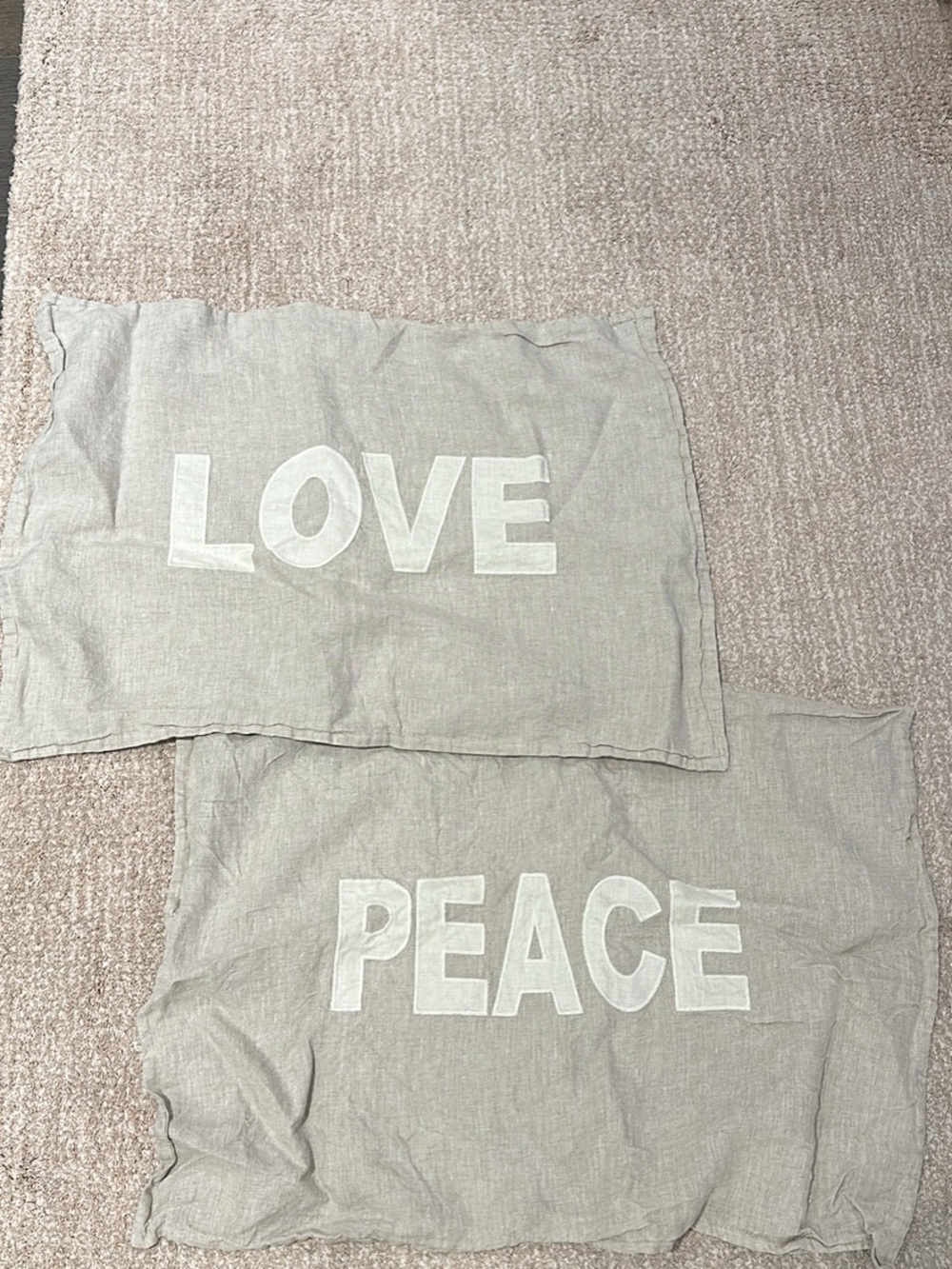 Pom Pom at Home Neutral Beige LOVE & PEACE Pillow Covers